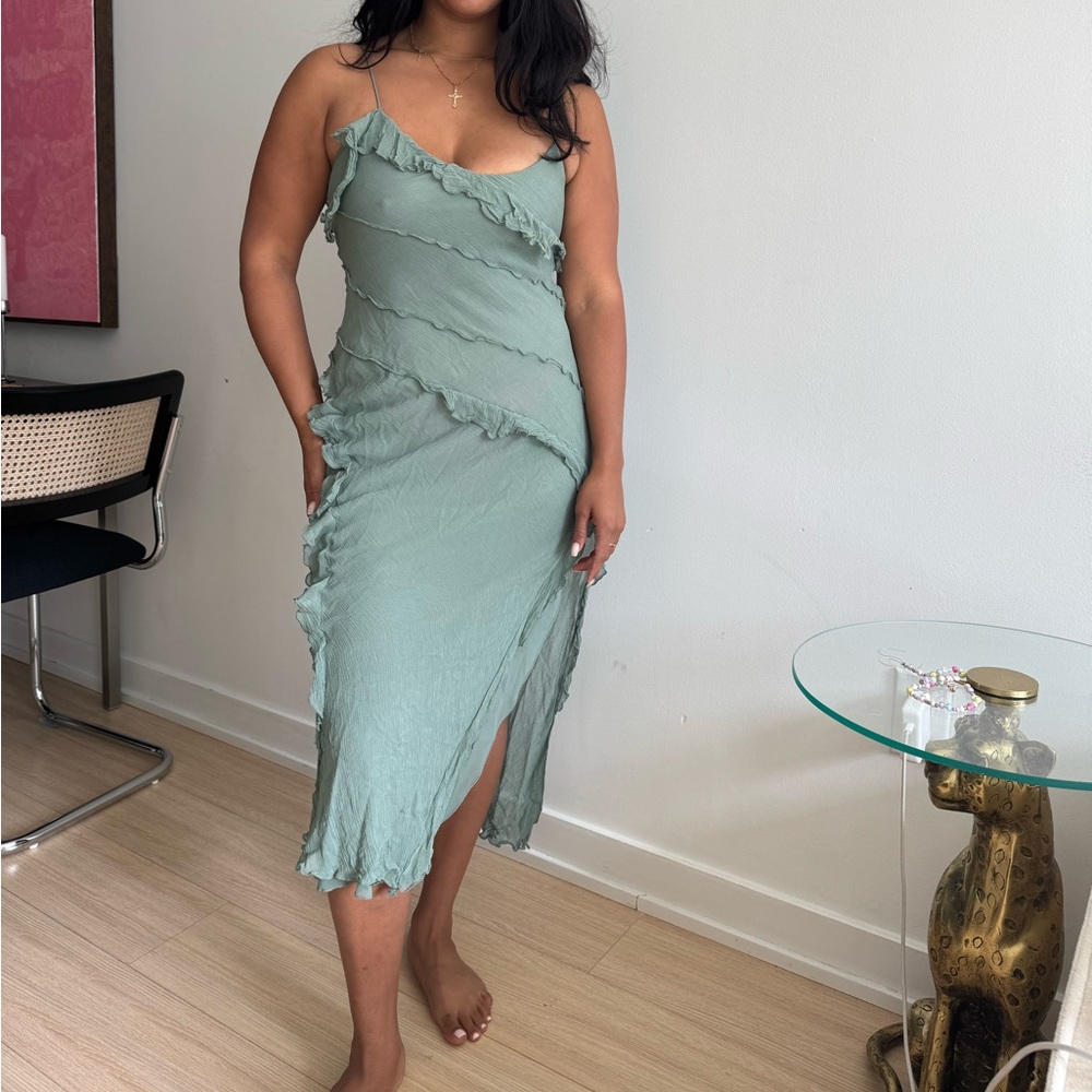 Teal Zara wedding guest dress